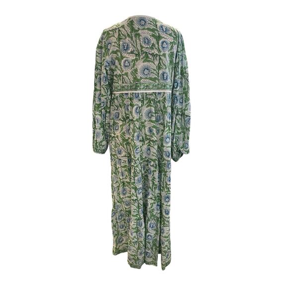 Size XL Karni Cotton Green And Blue Floral Printed Boho Maxi Dress - Picture 6 of 8